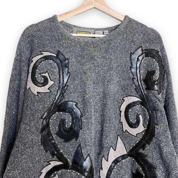 Diana Marco Vintage Silk/Angora Blend Embroidered Sweater Women's Size XL - Picture 3 of 8